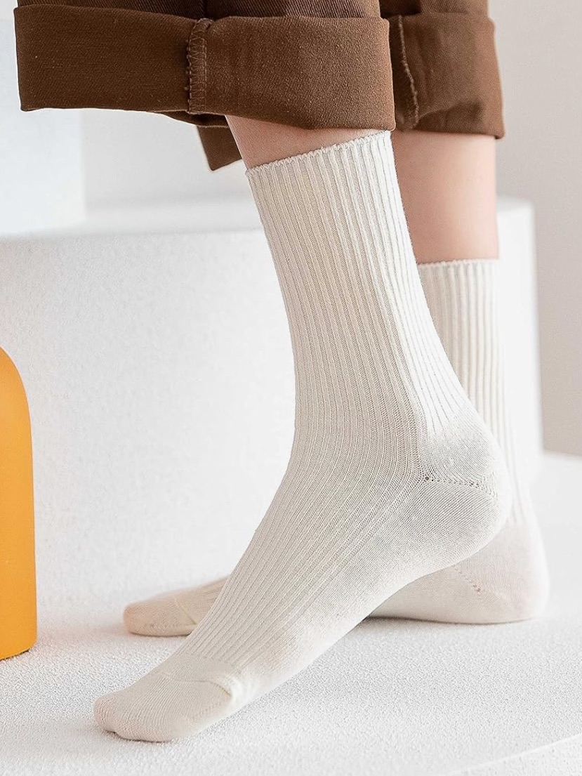 *New* Cotton Blend Ribbed Crew Socks (White)